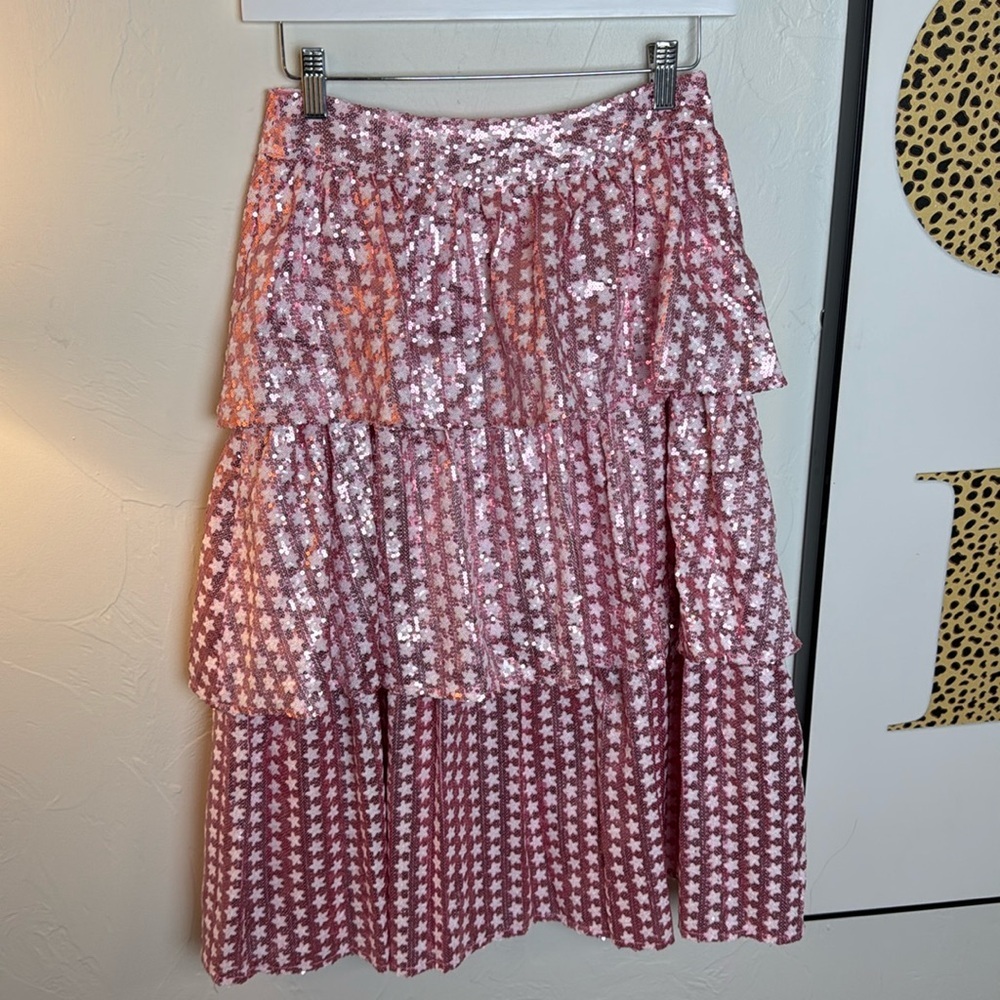 Queen of Sparkles Pink Sequin Star Midi Skirt